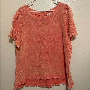 Umgee Coral Cotton Gauze Boho Top Raw Hem Plus Size 1X